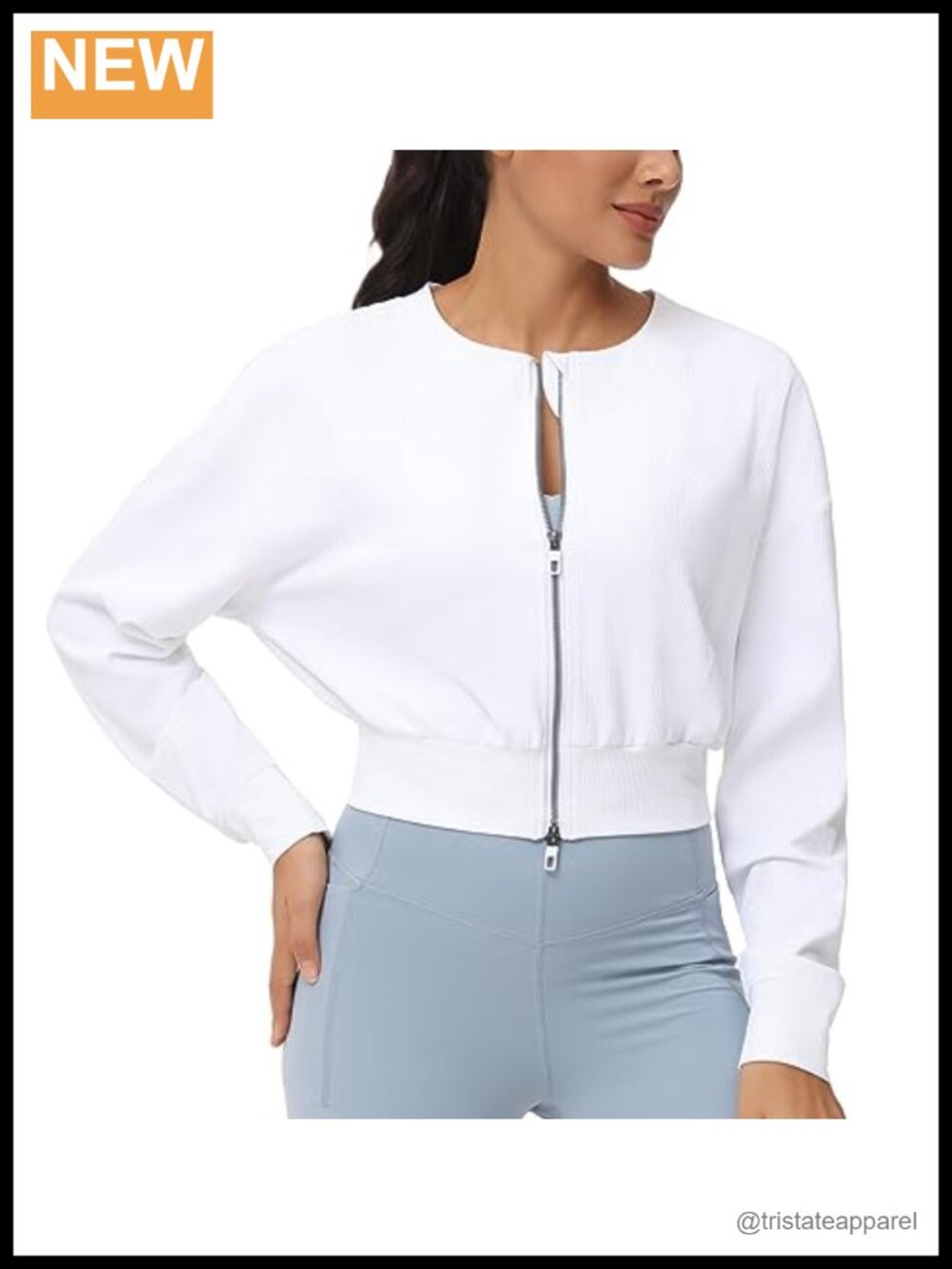 Women's Ribbed Full Zip Cropped Gym Jacket Loose Fit Workout Track Top